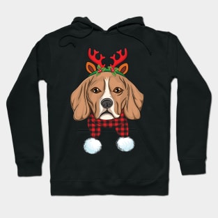 Cute Beagle Christmas Buffalo Plaid & Reindeer Antlers Dog Hoodie